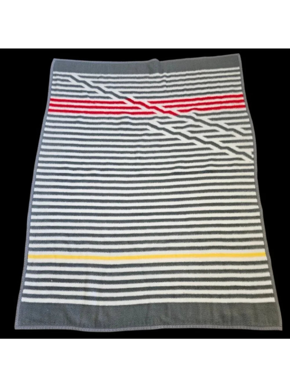 VTG Reversible Striped Blanket Dralon Germany Retro Mid-century Style Gray White